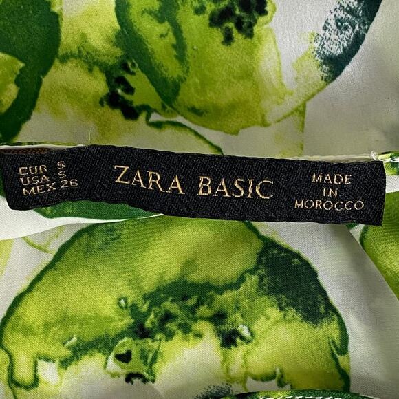 2/$30 ZARA Kiwi Print Blouse White Green Self Tie Cold Shoulder Sleeve S #6092 - Picture 12 of 16